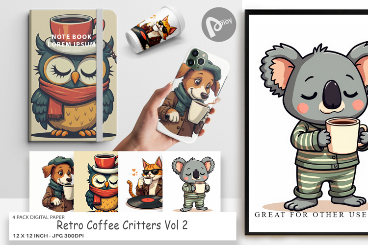 Digital Paper Retro Coffee Critters