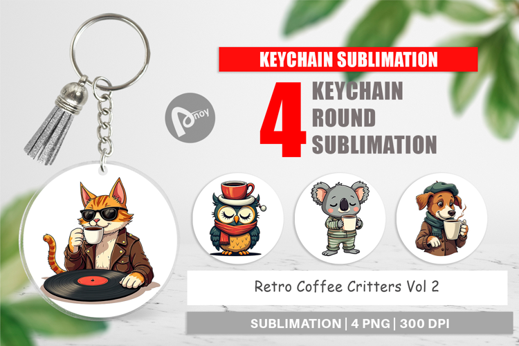 Keychain Retro Coffee Critters