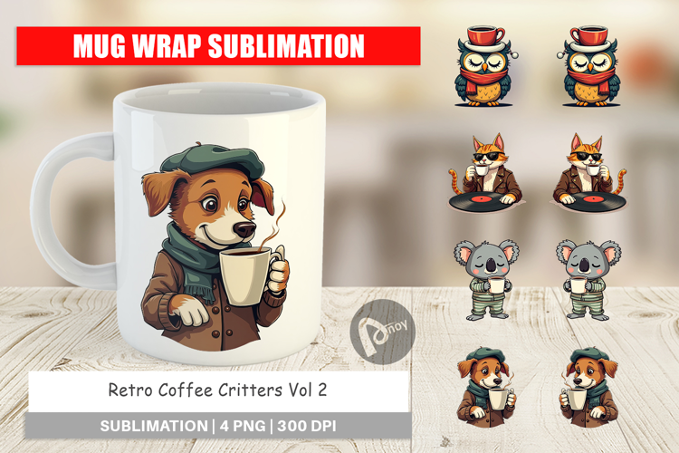 Mug Wrap Retro Coffee Critters
