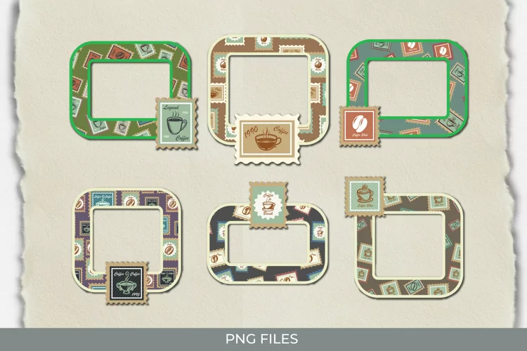 Retro Coffee Postage Pattern Frame Set