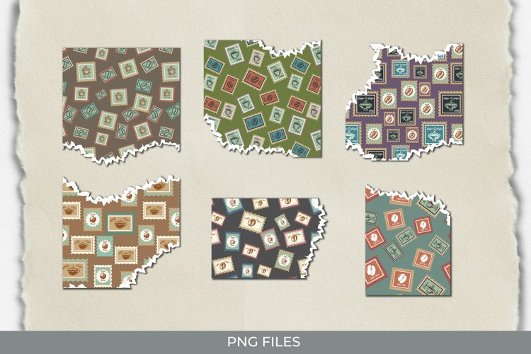 Retro Coffee Postage Pattern Torn Paper