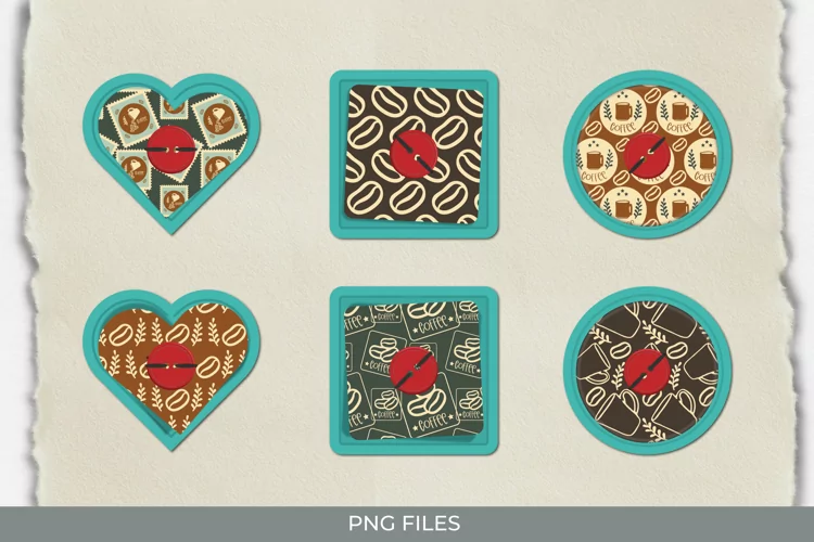 Retro Coffee Postage Pattern Buttons