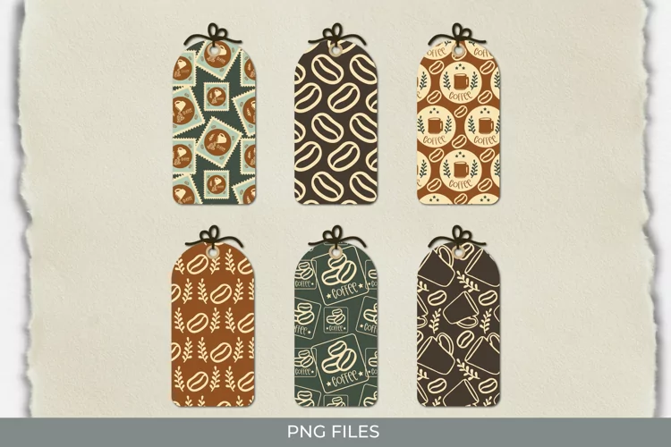 Retro Coffee Postage Patterned Shaped Tags