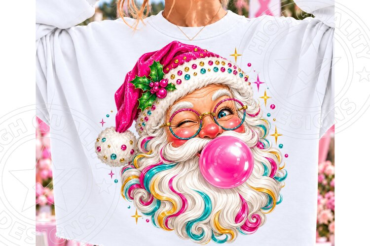 Retro Colorful Santa Claus Christmas PNG example image 1