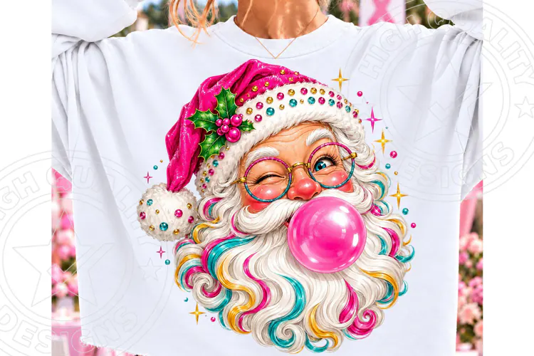 Retro Colorful Santa Claus Christmas PNG