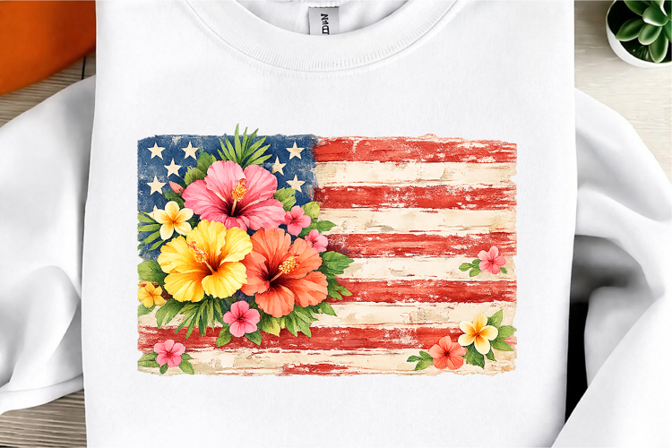 Retro Coquette American Flag PNG, Patriotic Bow Ditsy Floral example image 1