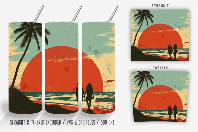 Retro Couple on the Coastline Tumbler