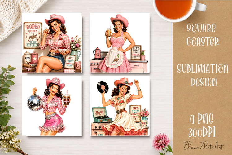 Retro Cowgirl Housewives Coaster Sublimation | Pink Western