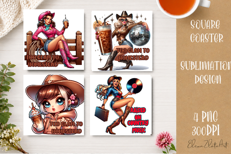 Retro Cowgirl Housewives Coaster Sublimation | Pink Western