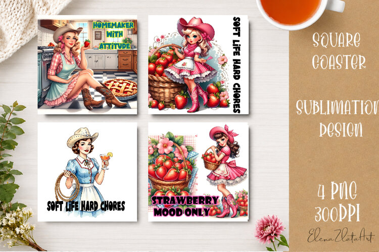 Retro Cowgirl Housewives Coaster Sublimation | Pink Western example image 1