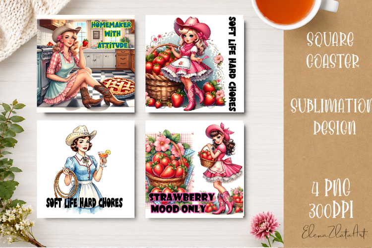 Retro Cowgirl Housewives Coaster Sublimation | Pink Western