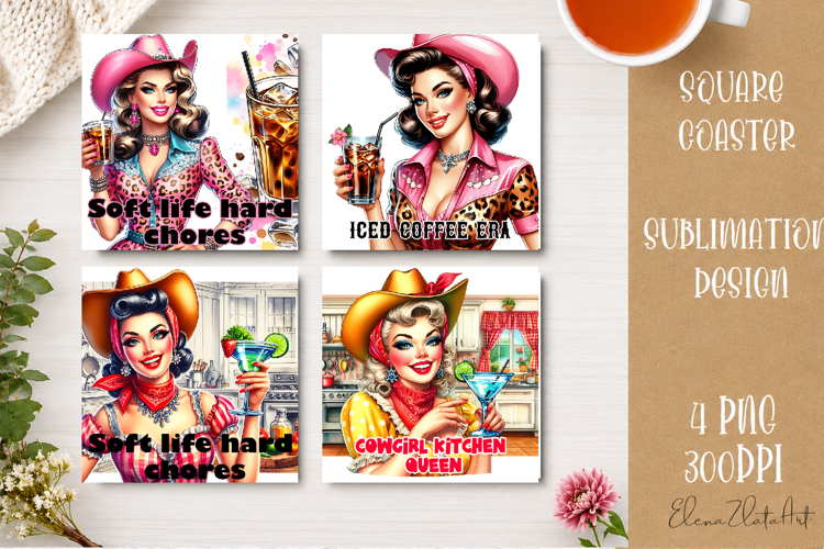 Retro Cowgirl Housewives Coaster Sublimation | Pink Western
