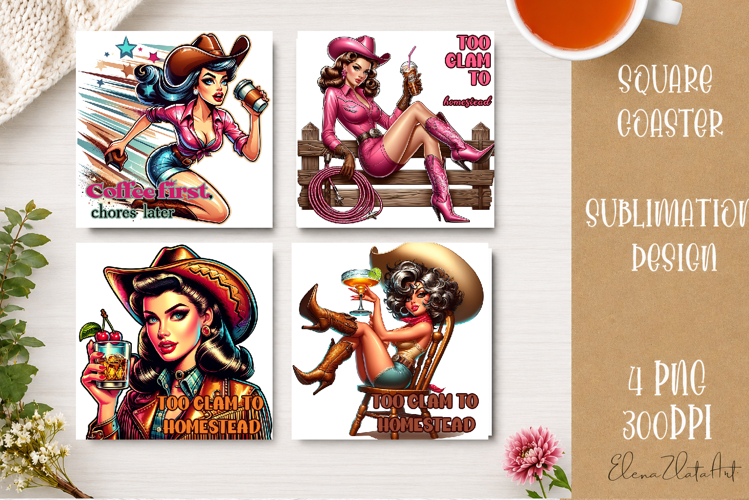 Retro Cowgirl Housewives Coaster Sublimation | Pink Western