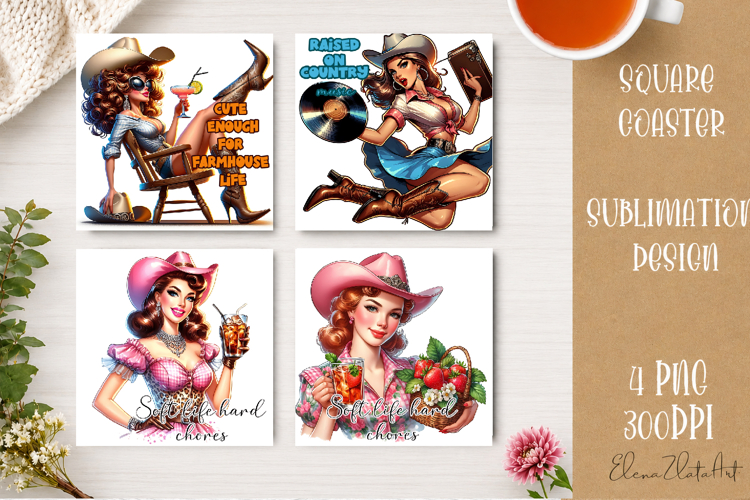 Retro Cowgirl Housewives Coaster Sublimation | Pink Western