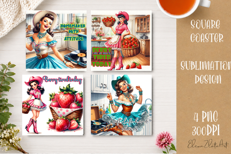 Retro Cowgirl Housewives Coaster Sublimation | Pink Western