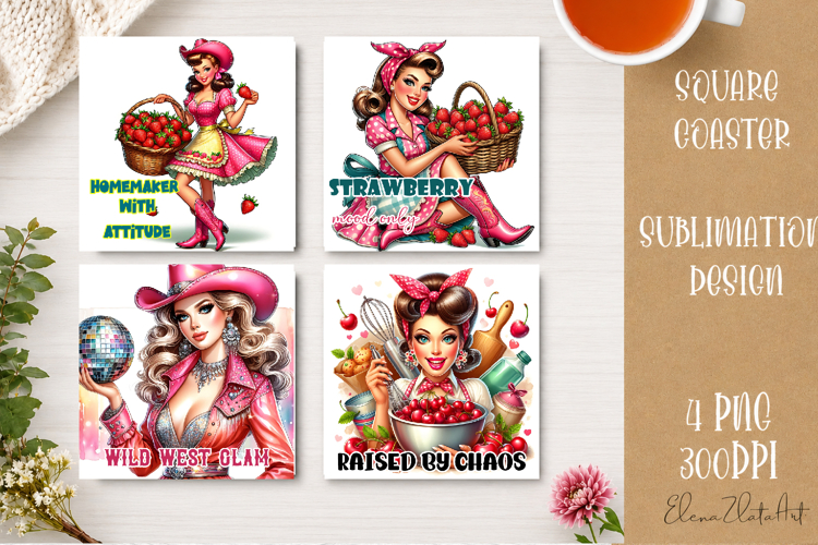 Retro Cowgirl Housewives Coaster Sublimation | Pink Western