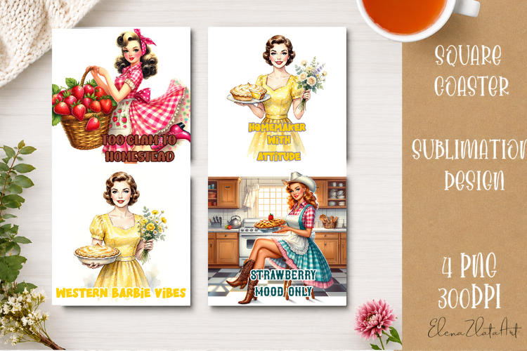 Retro Cowgirl Housewives Coaster Sublimation | Pink Western