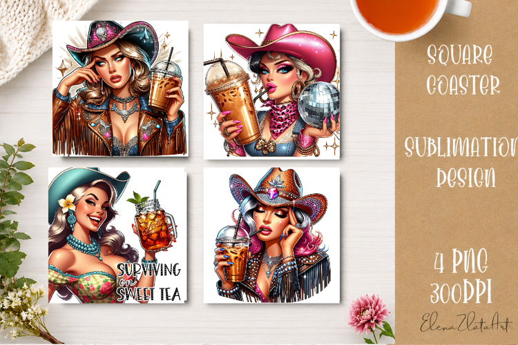 Retro Cowgirl Housewives Coaster Sublimation | Pink Western