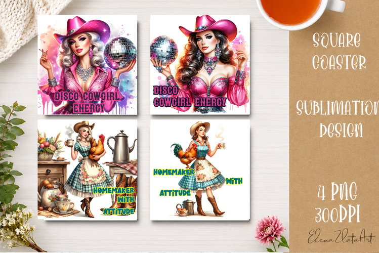 Retro Cowgirl Housewives Coaster Sublimation | Pink Western