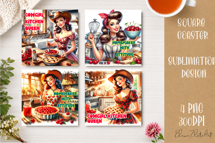 Retro Cowgirl Housewives Coaster Sublimation | Pink Western