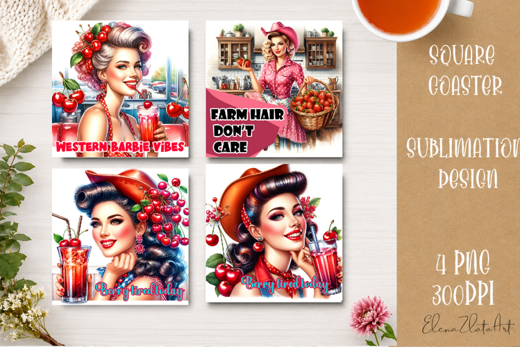 Retro Cowgirl Housewives Coaster Sublimation | Pink Western