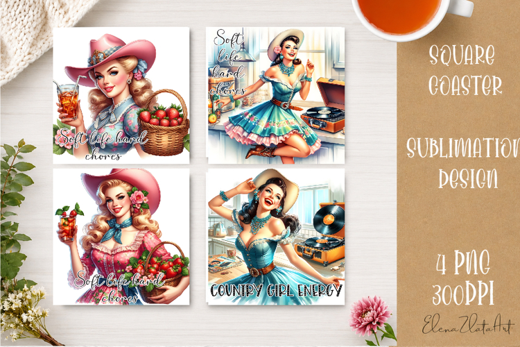 Retro Cowgirl Housewives Coaster Sublimation | Pink Western