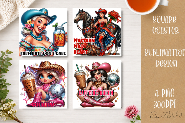 Retro Cowgirl Housewives Coaster Sublimation | Pink Western