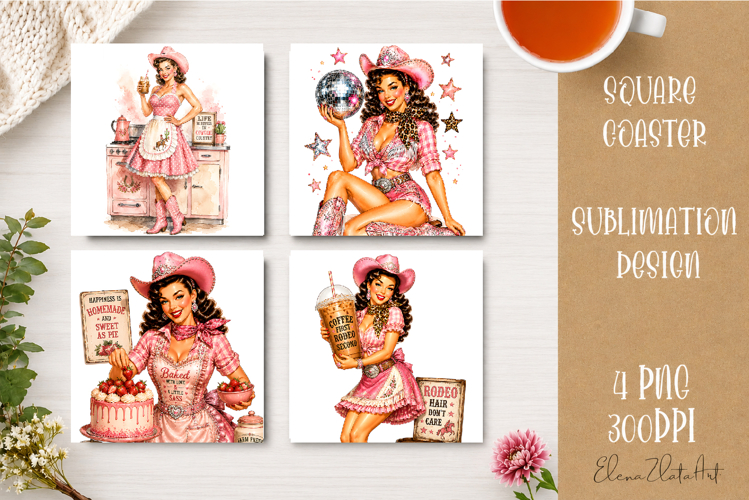 Retro Cowgirl Housewives Coaster Sublimation | Pink Western