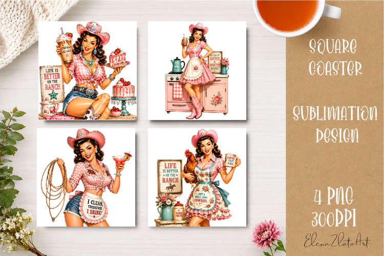 Retro Cowgirl Housewives Coaster Sublimation | Pink Western