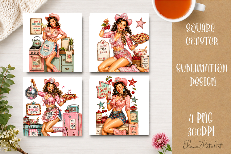 Retro Cowgirl Housewives Coaster Sublimation | Pink Western