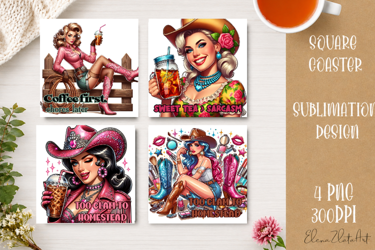 Retro Cowgirl Housewives Coaster Sublimation | Pink Western