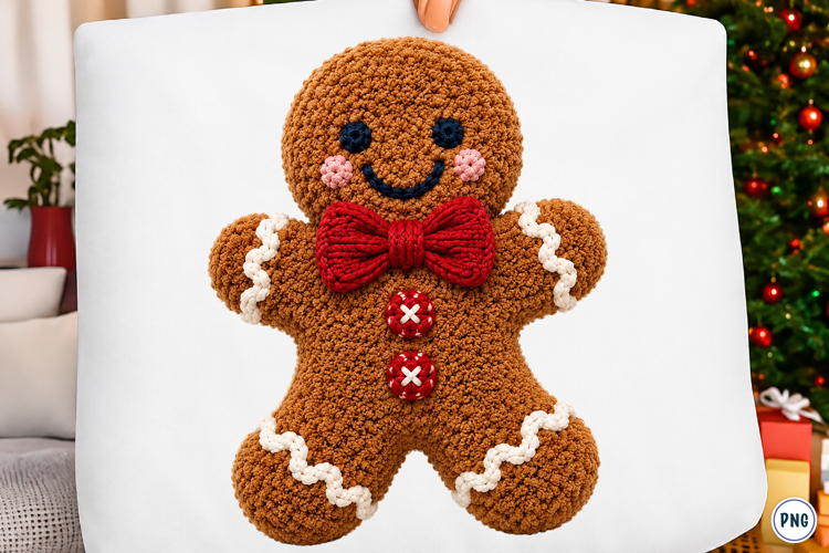 Retro Crochet Gingerbread Man PNG