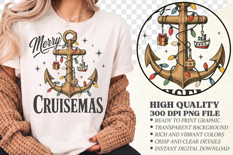 Retro Cruise Christmas PNG, Nautical Anchor Holiday Graphic