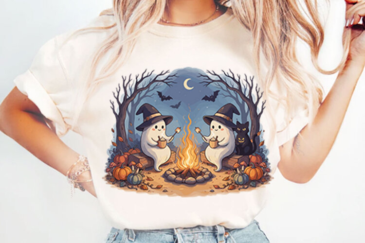 Retro Cute Ghost Halloween PNG Designs example image 1