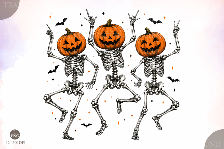 Retro Dancing Skeleton PNG, Halloween Pumpkin Head Png