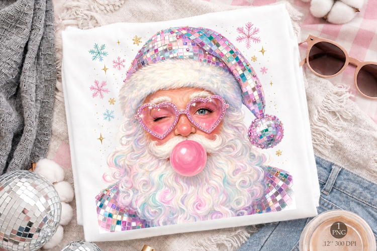 Retro Disco Santa Claus PNG, Pink Christmas Sublimation