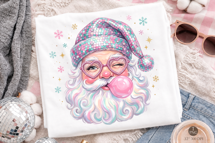 Retro Disco Santa PNG, Pink Bubblegum Christmas Art