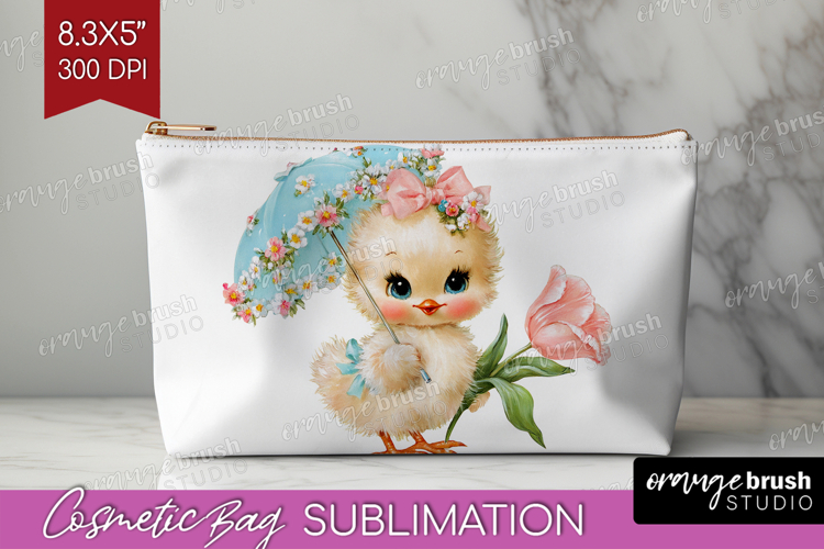 Retro Easter Cosmetic Bag - Cute Animal Makeup Bag PNG