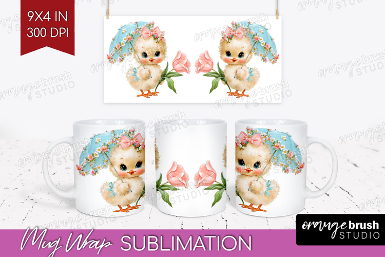 Retro Easter Mug Wrap - Cute Animal Mug PNG Sublimation