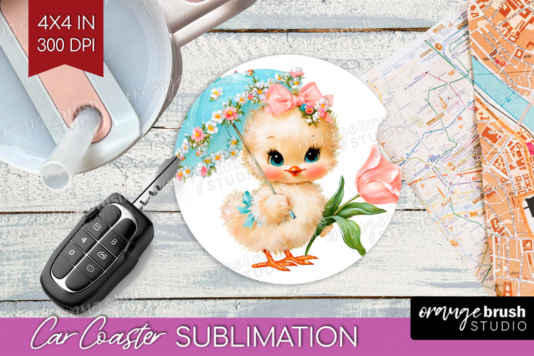 Retro Easter Car Coaster - Cute Animal Coaster PNG