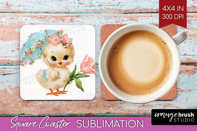 Retro Easter Square Coaster - Cute Animal Coaster PNG