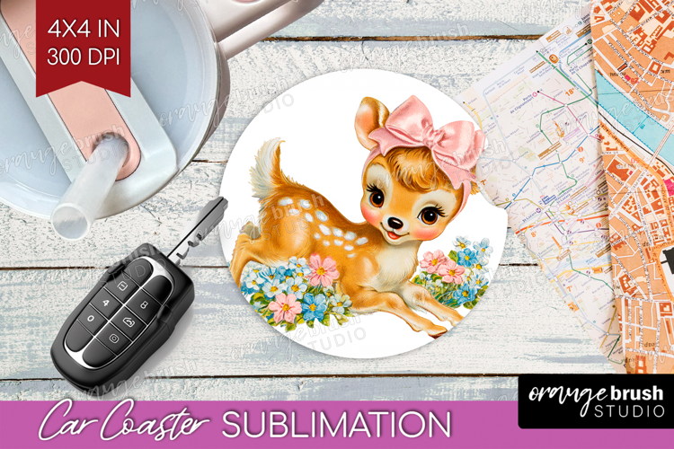 Retro Easter Car Coaster - Cute Animal Coaster PNG