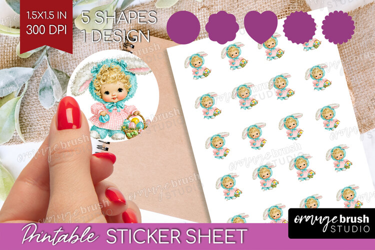 Retro Easter Round Sticker - Cute Animal Printable Sticker example image 1