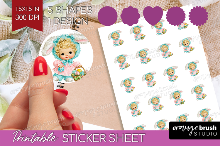 Retro Easter Round Sticker - Cute Animal Printable Sticker