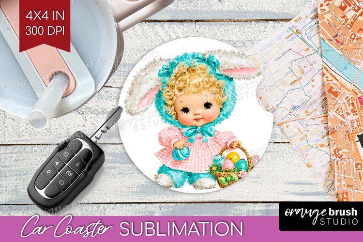 Retro Easter Car Coaster - Cute Animal Coaster PNG