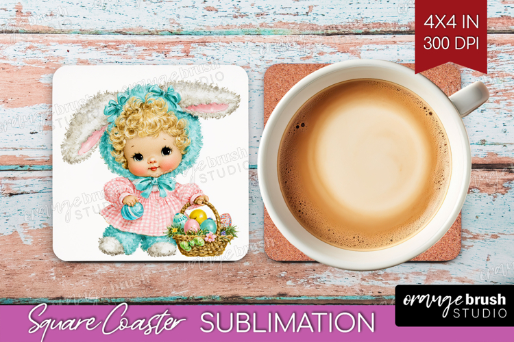 Retro Easter Square Coaster - Cute Animal Coaster PNG