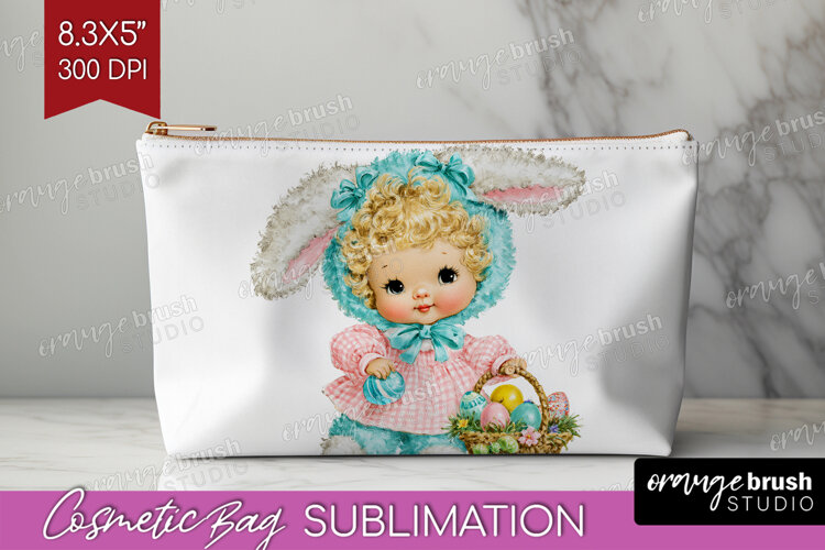Retro Easter Cosmetic Bag - Cute Animal Makeup Bag PNG example image 1