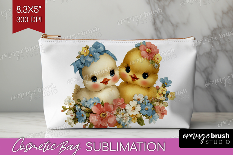 Retro Easter Cosmetic Bag - Cute Animal Makeup Bag PNG