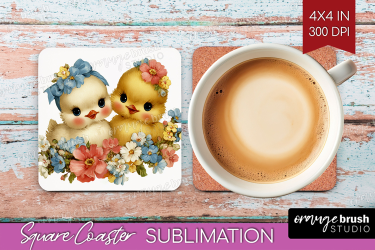 Retro Easter Square Coaster - Cute Animal Coaster PNG