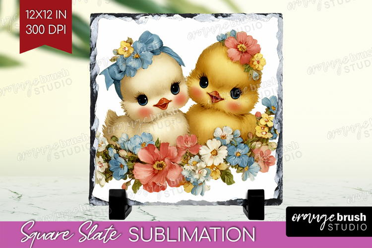 Retro Easter Slate PNG - Cute Animal Square Slate